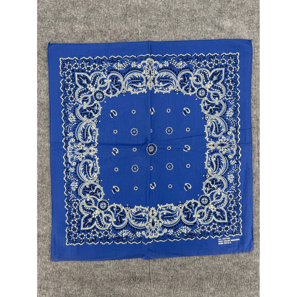 Vintage Blue Paisley Bandana All Cotton Fast Color RN13960 Made in USA 21 Inch